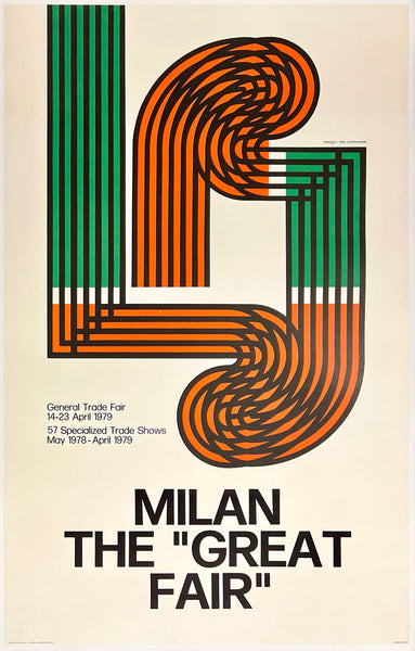 Authentic original vintage Milan Trade Fair 1970 linen backed Italy travel and Italian tourism graphic design poster plakat affiche circa 1970.