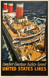 Rare authentic original vintage United States Lines Leviathan linen backed travel and tourism cruise ship poster plakat affiche by artist R.S. Pike, circa 1925.