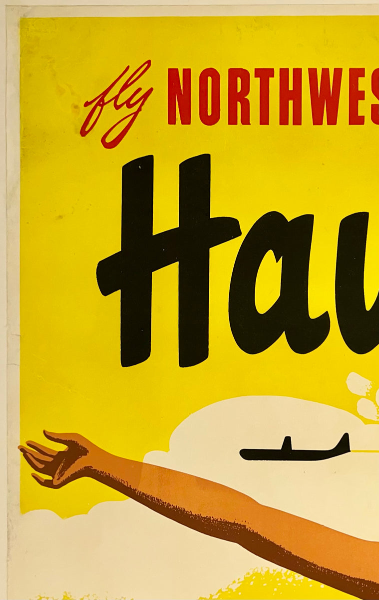 HAWAII Poster FLY NORTHWEST AIRLINES - BE THERE TOMORROW