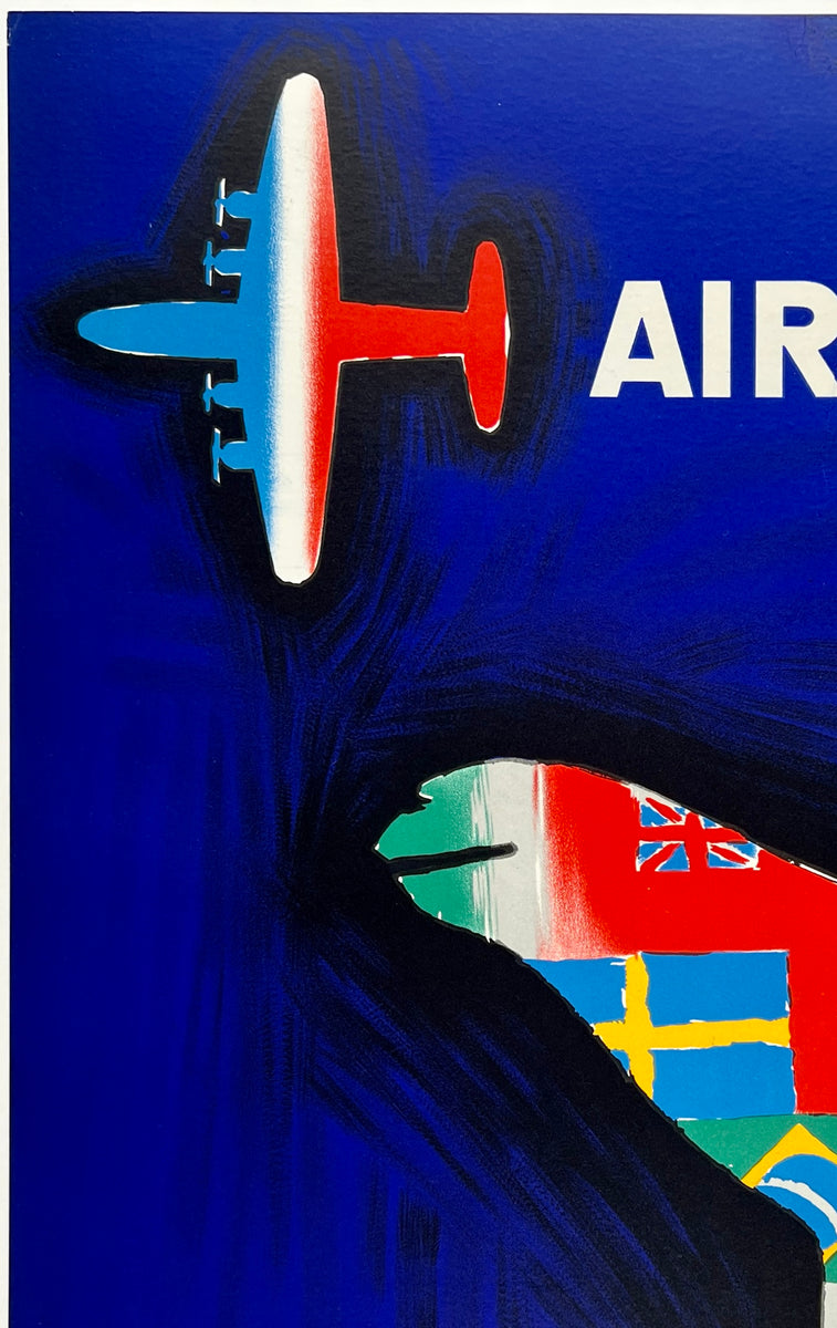 Original Vintage Poster LES AVIONS DU GROUPE AIR FRANCE Airline Travel  LINEN