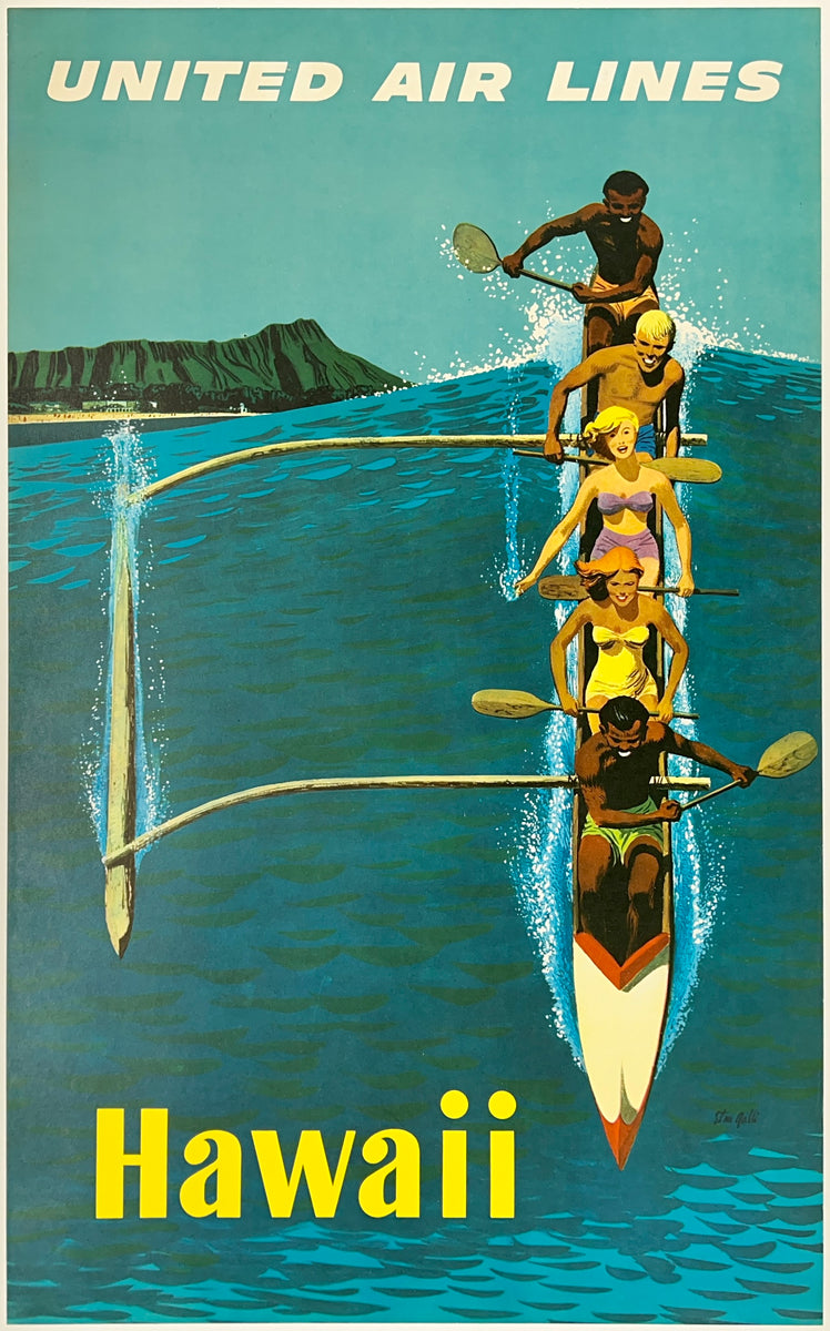 Original Vintage Poster UNITED AIR LINES - HAWAII – CHICAGO