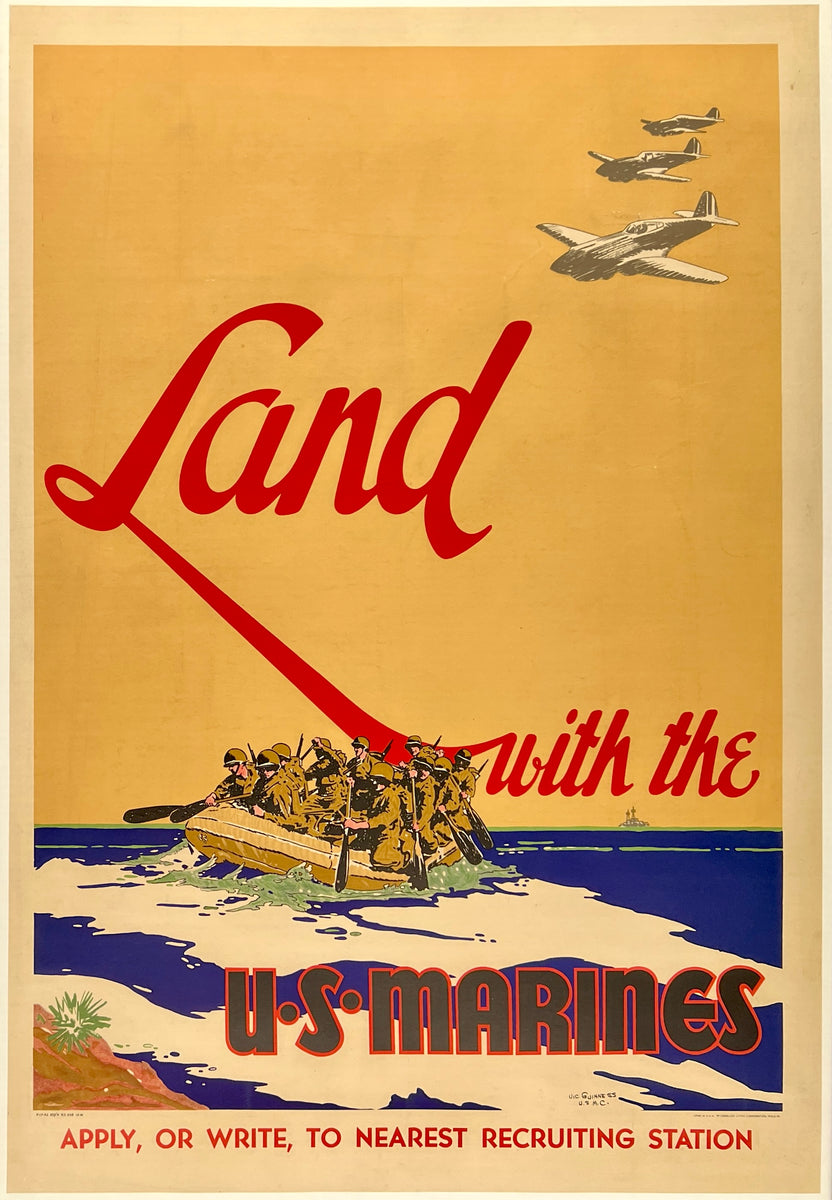 Original Vintage Poster LAND WITH THE U.S. MARINES – CHICAGO
