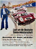 Original vintage Slalom Meisterschaft linen backed German automobile car racing event poster plakat affiche circa 1969.