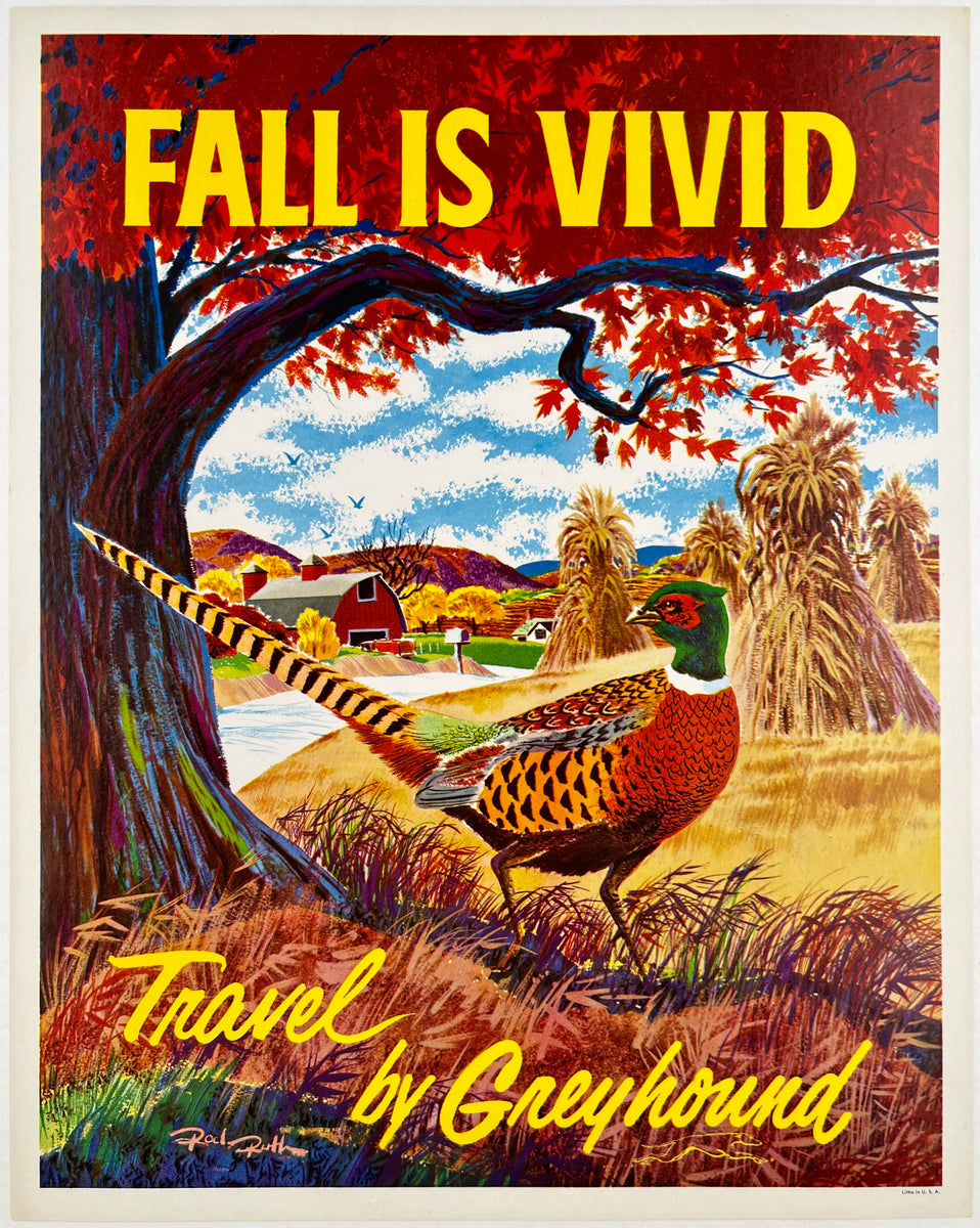 Original Vintage Poster FALL IS VIVID - TRAVEL BY GREYHOUND - Mini