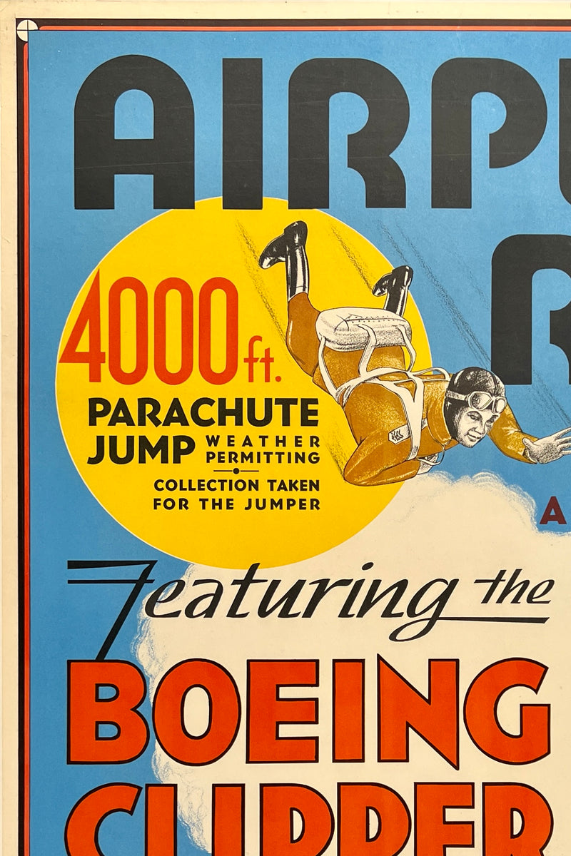 Original Vintage Poster AIRPLANE RIDES - BOEING CLIPPER - INMAN