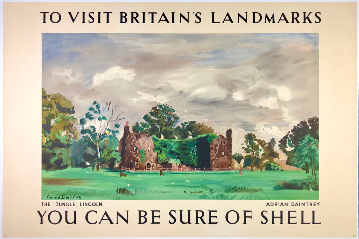 Original Vintage Poster TO VISIT BRITAIN'S LANDMARKS YOU CAN BE SURE OF  SHELL - CHANTER'S FOLLY AND DRY DOCK APPLEDORE – CHICAGO VINTAGE POSTERS