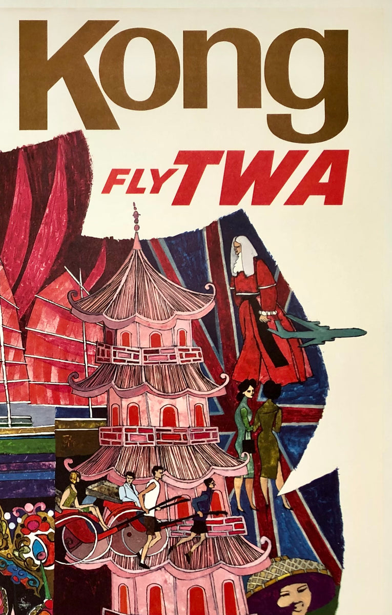Original Vintage Poster HONG KONG - FLY TWA UP UP AND AWAY - David