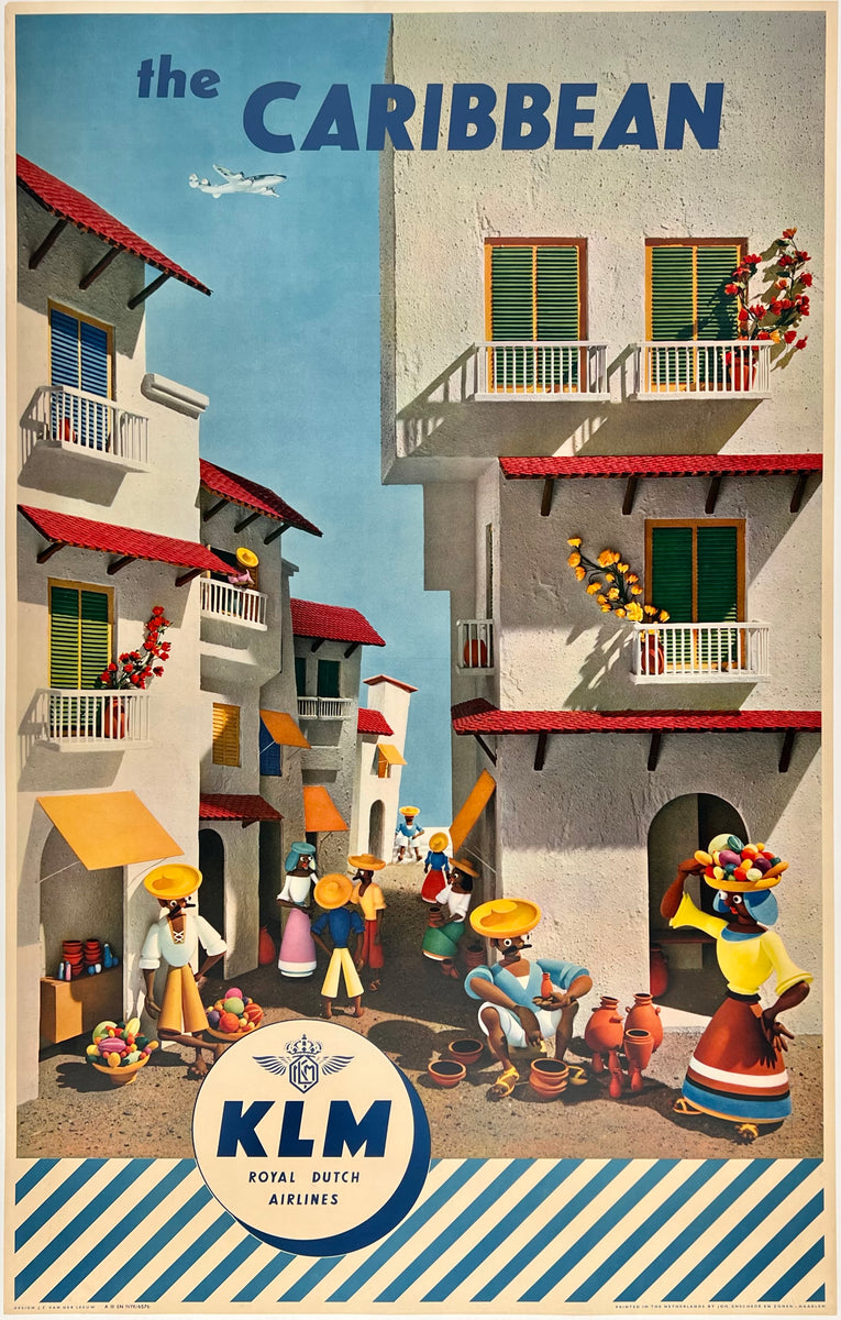 Original Vintage Poster THE CARIBBEAN - KLM - ROYAL DUTCH AIRLINES