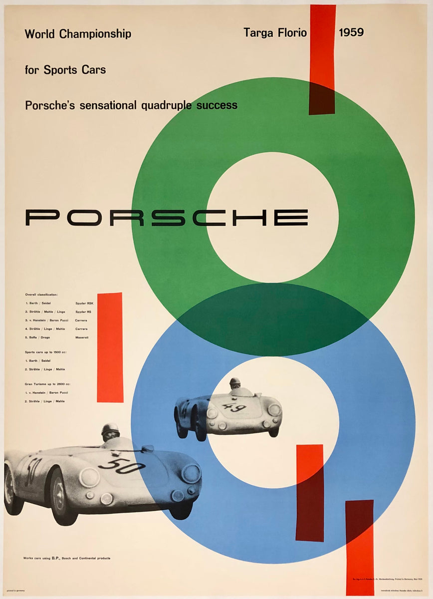 Original Vintage Poster PORSCHE - TARGA FLORIO 1959 - WORLD