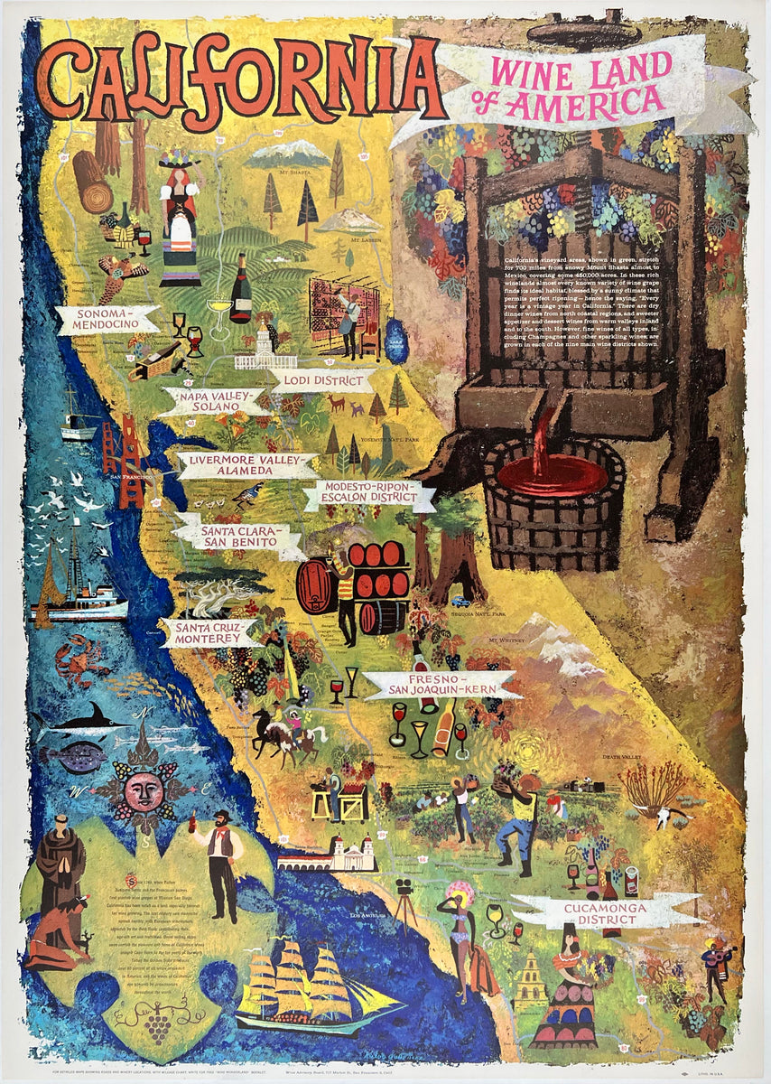 Original Vintage Poster CALIFORNIA WINE LAND OF AMERICA CHICAGO