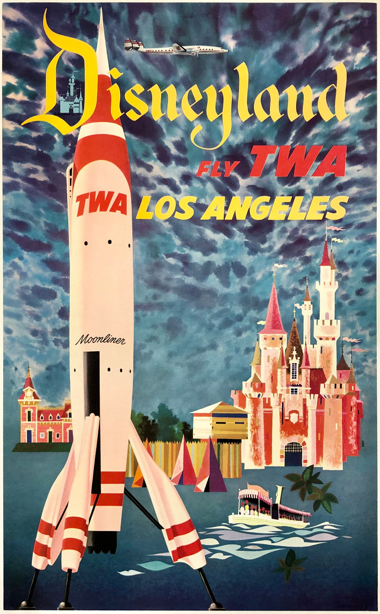 Original Vintage Poster DISNEYLAND - FLY TWA - LOS ANGELES