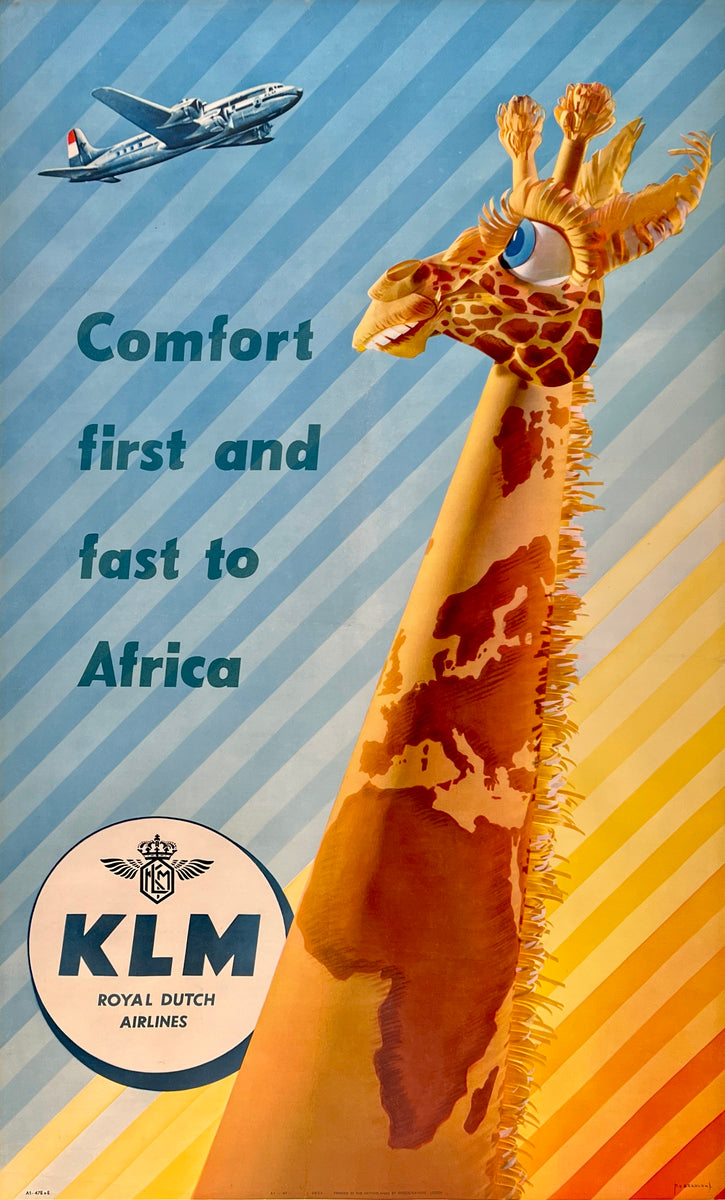 Original Vintage Poster COMFORT FIRST AND FAST TO AFRICA - KLM
