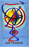 Original vintage Air France - World's Largest Airline linen backed aviation travel and tourism poster affiche plakat by artist Nathan circa 1956.