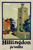 Rare authentic original vintage HILLINGDON FOR WALKS linen backed British travel and tourism poster plakat affiche by artist Frank Newbould printed circa 1925.