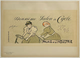 Vintage advertisement for the Second Cycle Salon at the Palais de l'Industrie featuring two people with a bicycle.