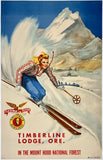 Rare authentic original vintage FLEXIBLE FLYER - SPLITKEIN - MOUNT HOOD linen backed travel and and tourism ski poster plakat affiche circa 1950s.