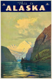Rare authentic original vintage THIS IS ALASKA - ALASKA STEAMSHIP CO. linen backed American travel poster plakat affiche by artist Sydney Laurence, circa 1930s.