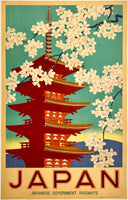 Rare and authentic original vintage JAPAN - JAPANESE GOVERNMENT RAILWAYS linen backed travel and tourism poster plakat affiche circa 1930s.