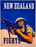 Original vintage New Zealand Fights linen backed Allied forces World War II WWII military propaganda poster affiche plakat circa 1942.