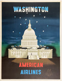 Original vintage AMERICAN AIRLINES - WASHINGTON D.C. linen backed airline travel and tourism mid-century modern modern poster featuring the Capitol by artist E. McKnight Kauffer circa 1948.