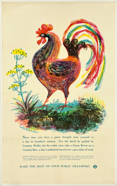 Rare authentic original vintage LONDON UNDERGROUND - COUNTRY WALKS - GREEN ROVER linen backed British railway travel and tourism poster plakat affiche printed circa 1950s.