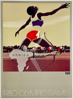 Original vintage 1980 OLYMPIC GAMES - LEVI'S - MOSCOW - AFRICA - Track & Field linen backed sports travel and tourism poster circa 1979.