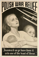 Vintage poster of a woman holding a child with text about Polish War Relief.