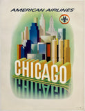 American Airlines poster for Chicago with city skyline illustration