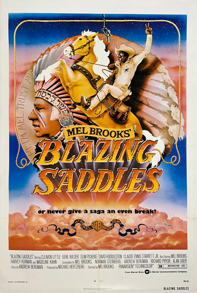 Original vintage BLAZING SADDLES Mel Brooks linen backed one sheet movie poster plakat affiche circa 1940s.