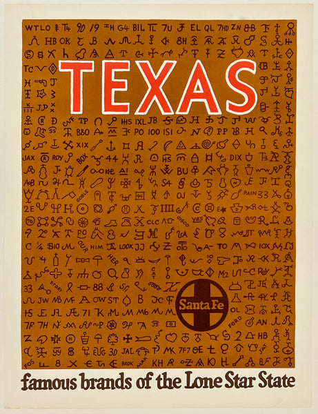 Poster with 'TEXAS' text and decorative elements on a brown background