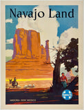 Original vintage SANTA FE RAILROAD - NAVAJO LAND - ARIZONA - NEW MEXICO linen backed Southwestern American railway travel and tourism poster by artist Elms, circa 1950.
