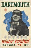Original vintage Dartmouth Winter Carnival 1941 linen backed travel and tourism poster plakat affiche promoting the annual ski event party held at Dartmouth College.