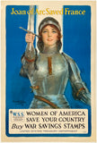 Authentic original vintage JOAN OF ARC SAVED FRANCE - SAVE YOUR COUNTRY - BUY WAR SAVINGS STAMPS linen backed USA World War I propaganda poster plakat affiche by artist Haskell Coffin circa 1918.
