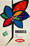 Authentic original vintage BRUSSELS - HUB OF THE COMMON MARKET - SABENA WORLD AIRLINES linen backed Belgian aviation airline travel and tourism poster affiche plakat circa 1960s.