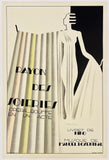 Art Deco-style poster with a woman in a white dress and text about an opera.