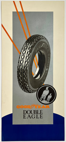 Extremely rare and authentic original vintage GOODYEAR - DOUBLE EAGLE tire linen backed tyre affiche plakat poster circa 1964.