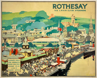 Rare authentic original vintage ROTHESAY VIA LNER - CLYDE STEAMERS - BRITISH RAILWAYS linen backed travel and tourism poster plakat affiche by artist Fred Taylor circa 1926.