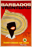 Rare authentic original vintage BARBADOS TRINIDAD - TRANS-ANADA AIR LINES TCA linen backed airline travel and tourism poster plakat affiche circa 1960s.