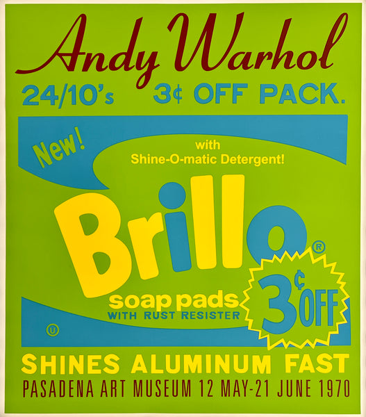 Andy Warhol Brillo soap pads advertisement with vibrant colors and text.