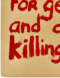 PEACE IS NOT HEALTHY FOR GENERALS AND OTHER KILLING THINGS Anti-Vietnam War Protest Poster
