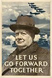 Rare authentic original vintage LET US GO FORWARD TOGETHER - BRITISH WWII Winston Churchill linen backed British World War II poster circa 1940.
