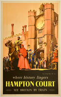 Rare authentic original vintage Hampton Court linen backed travel and tourism poster plakat affiche by artist Claude Buckle circa 1950s.