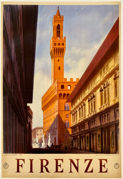 Vintage-style poster of a tall tower in Firenze with 'FIRENZE' text at the bottom.