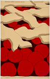 A stylized poster artwork titled 'herman miller summer picnic' with the date 'august 6, 1972' at the top. The design shows large red circles resembling apples or fruit, layered under irregular tan shapes resembling picnic blankets, on a dark background.
