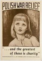 Vintage poster of a young girl with text about Polish War Relief and charity.