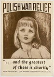 Vintage poster of a young girl with text about Polish War Relief and charity.