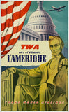 Original vintage TWA Washington D.C. - Trans World Airlines aviation travel and tourism poster by artist Lacano, circa 1950s.