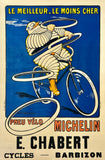 Extremely rare and authentic original vintage PNEU VELO MICHELIN  - LE MEILLEUR - LE MOINS CHER tire linen backed tyre affiche plakat poster by artist Roowy circa 1912.