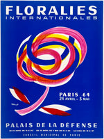 Beautiful authentic original Floralies Internationales 1964 linen backed travel and tourism poster plakat affiche by Bernard Villemot.
