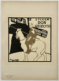 Artistic depiction of Don Quixote on a horse with text 'Lyceum Don Quixote' on a beige background.